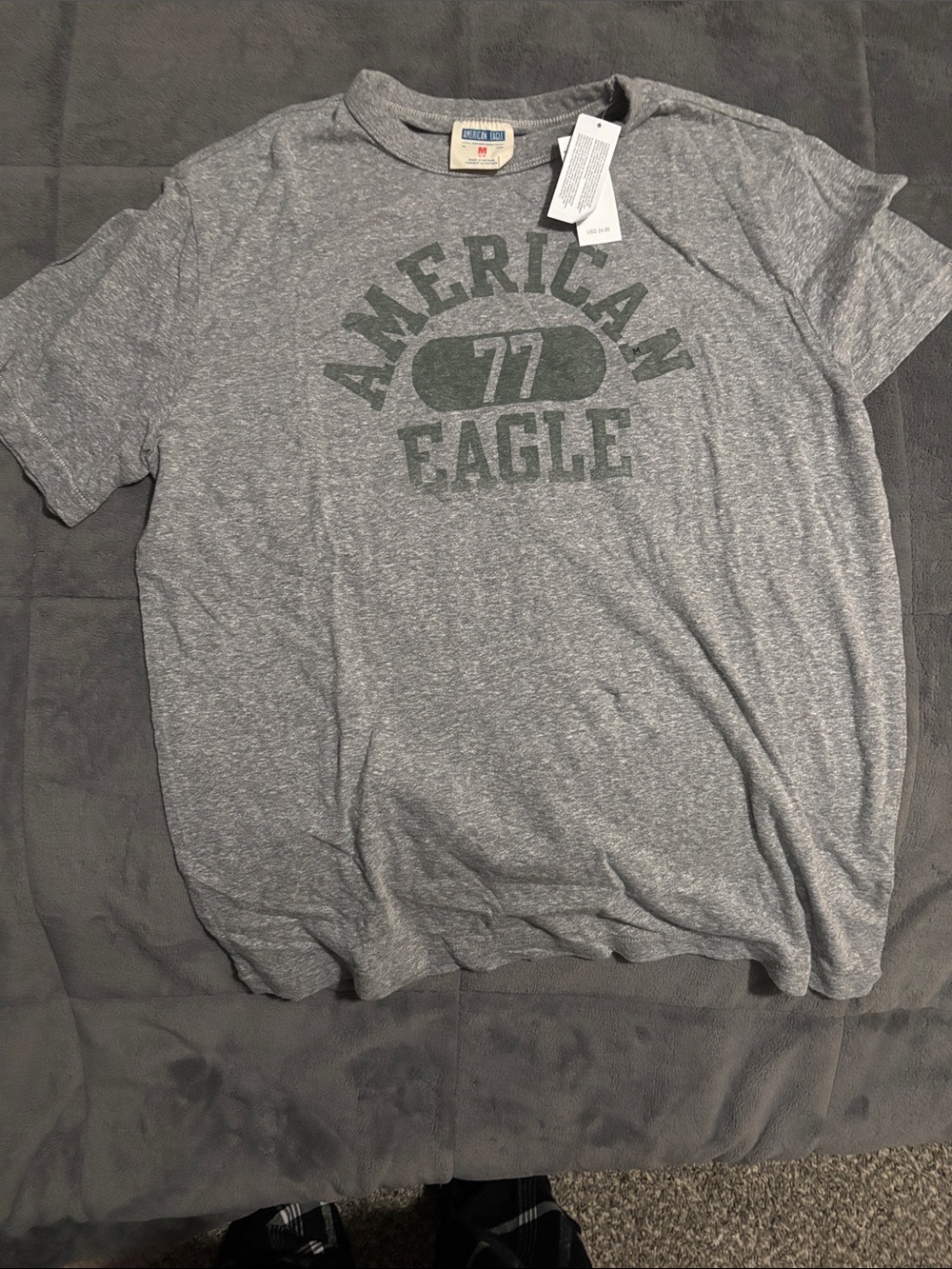 American Eagle Outfitters Gray Tee with Green '77' Graphic